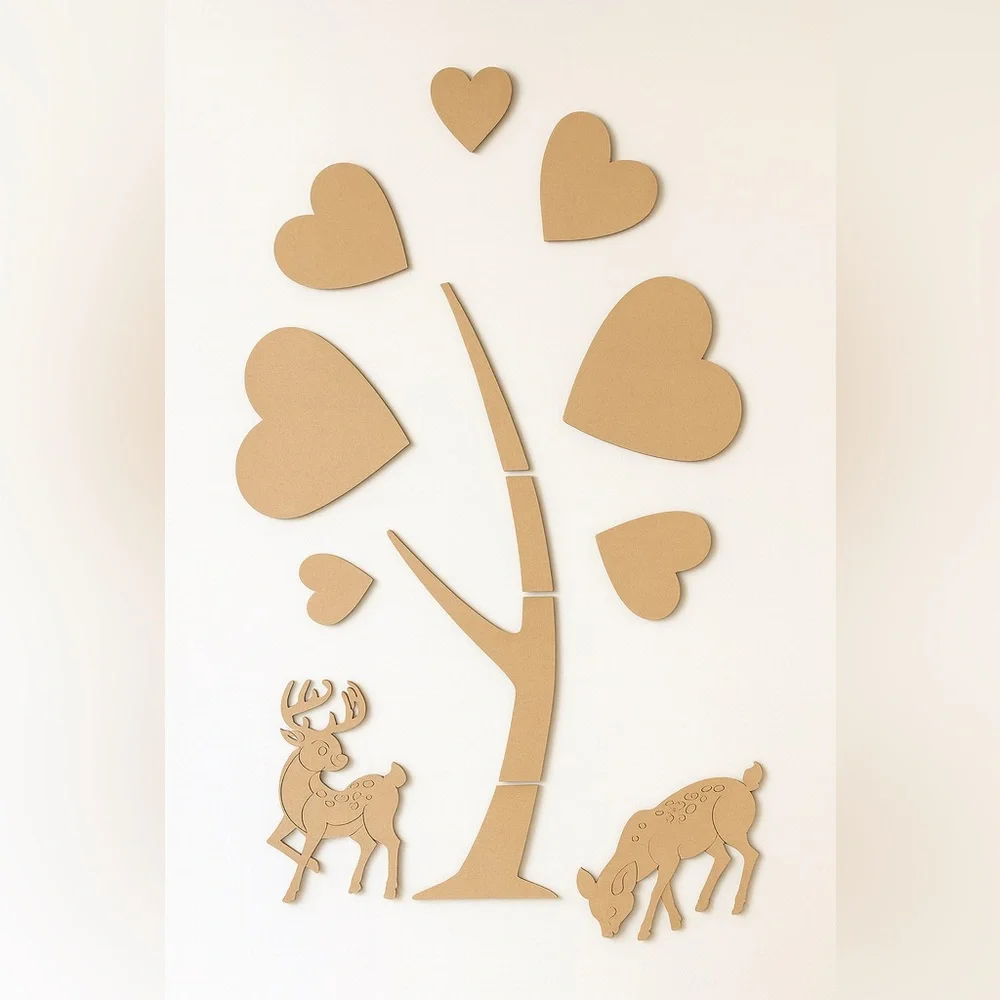 Deer in Love MDF Wood Wall Decor DIY Tree Deer Nursery Wall Art New